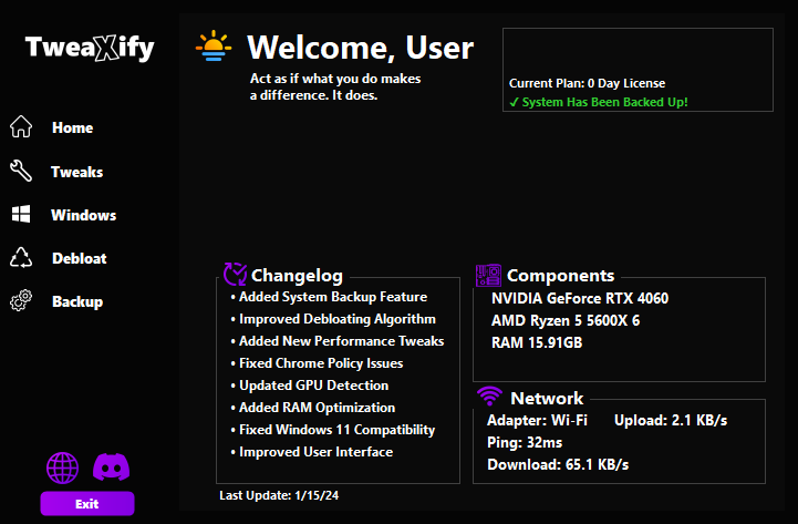 Tweaxify Interface